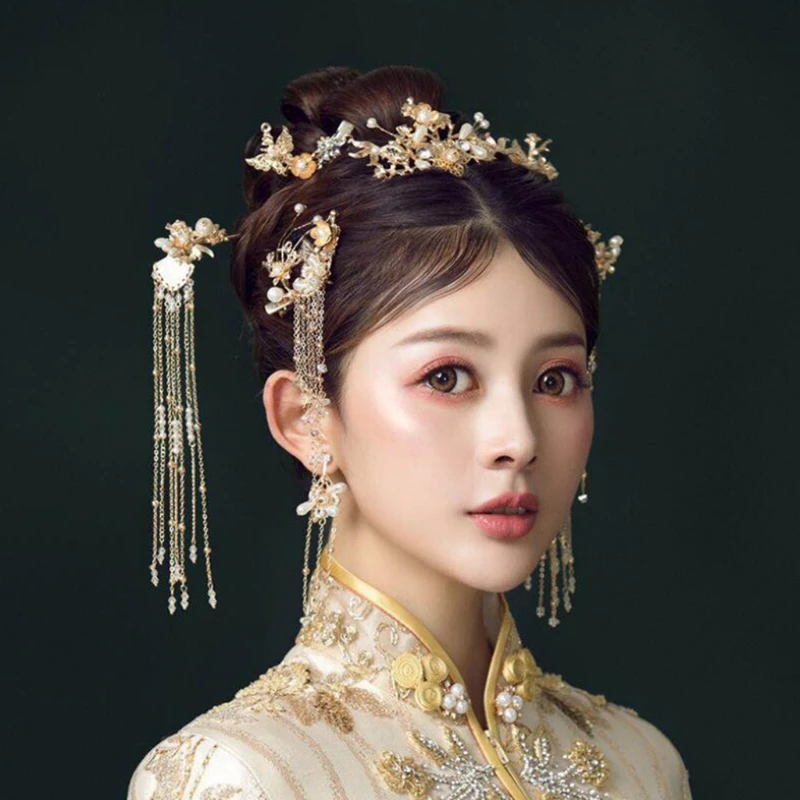 

Bride Retro Chinese Style Hair Ornaments Tassel Han Clothing Accessories Women Wedding Headdress Earrings Set