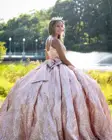 Блестящее розовое платье цвета шампанского Quinceanera 2020, милое платье с блестками и бантом 16, пышные платья vestidos de xv aos