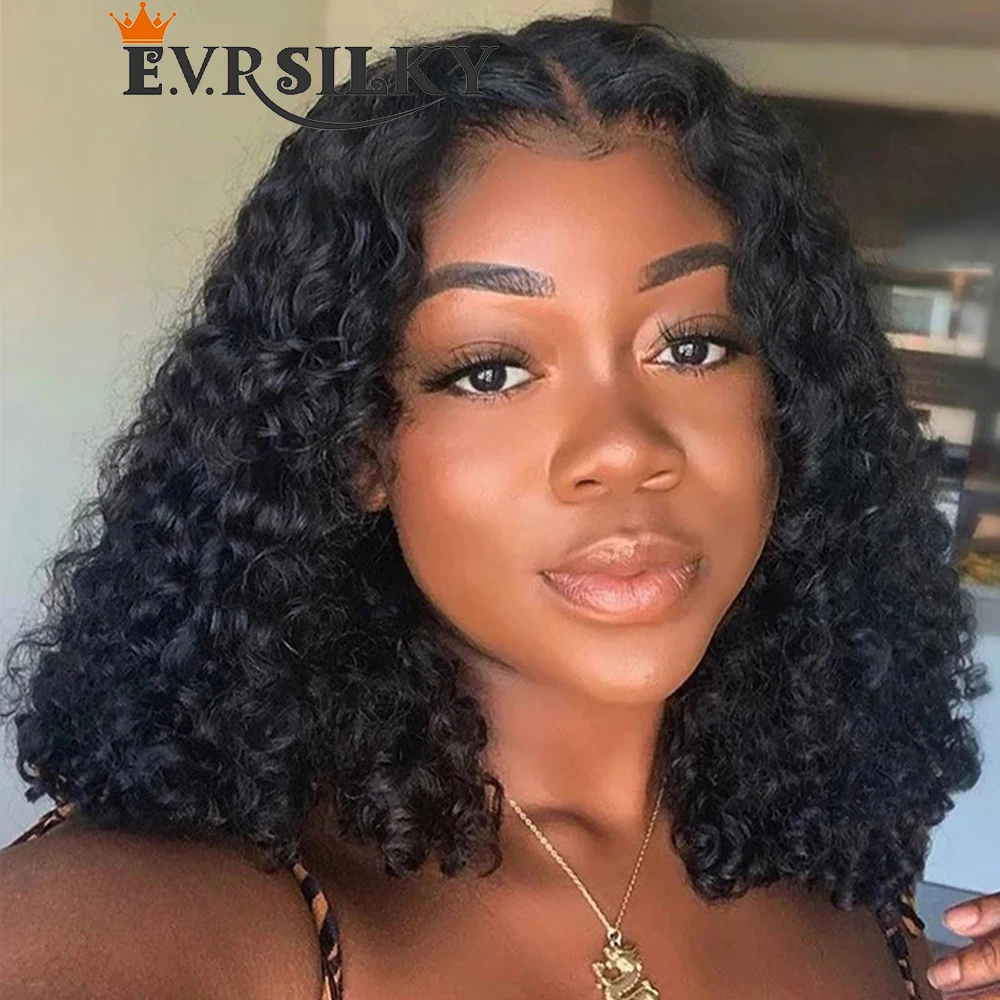 

13x6 Lace Front Wig Human Hair Short Bob Wigs Pre Plucked With Baby Hair Curly Peruvian Remy Wet And Wavy 200density For Women