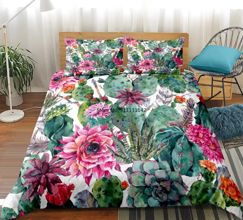 

Cactus Bedding set Green plant Duvet cover set Flower Bed line for teen kid Bohemial quilt cover girl bed set Twin home Textiles