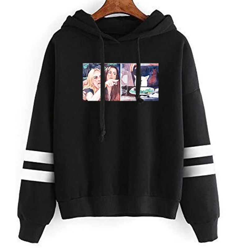 

Cat Meme Hoodies Gothic Casual Print Pullovers Plus Streetwear Woman Yelling At Table Christmas Sweatshirts