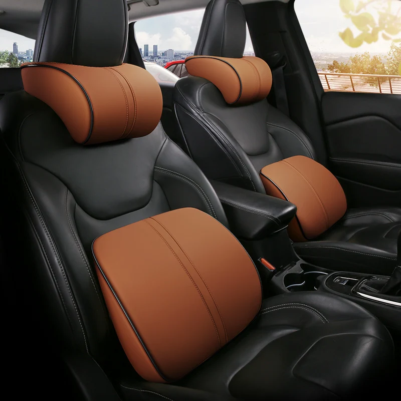 

Car PU Neck Pillow Lumbar Waist Support Headrest Pillows Back Cushion Seat Supports Memory Foam Seat Covers Auto Accessories
