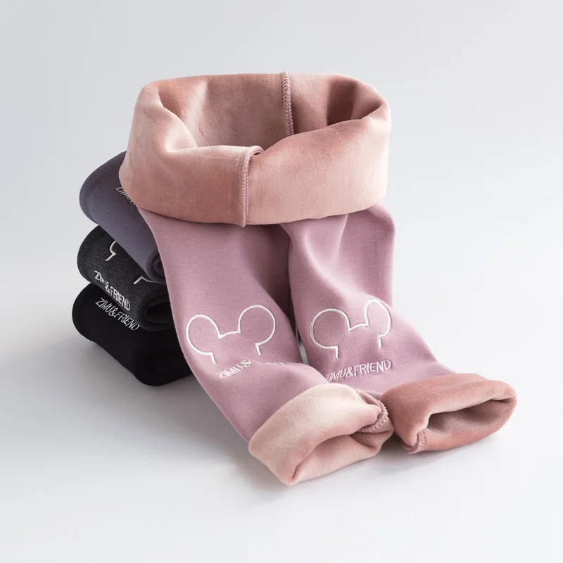 Зима 2019 детские штаны корейские милые леггинсы с вышивкой в виде мышки для