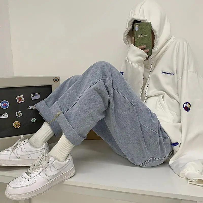 Мужские джинсы Стойкий цвет размера плюс 3XL свободные широкие в ноге джинсовые