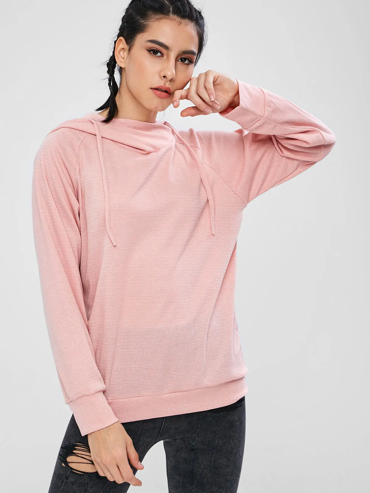 ZAFUL Повседневный трикотажный пуловер с рукавом реглан дизайнерский однотонный