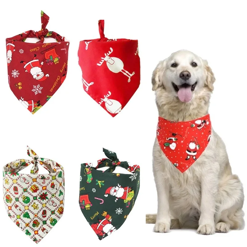 

Christmas Pet Bandanas Collar for Dogs Cats Washable Cotton Santa Claus Elk Pet Scarf Triangular Bibs Collar Puppy Accessories