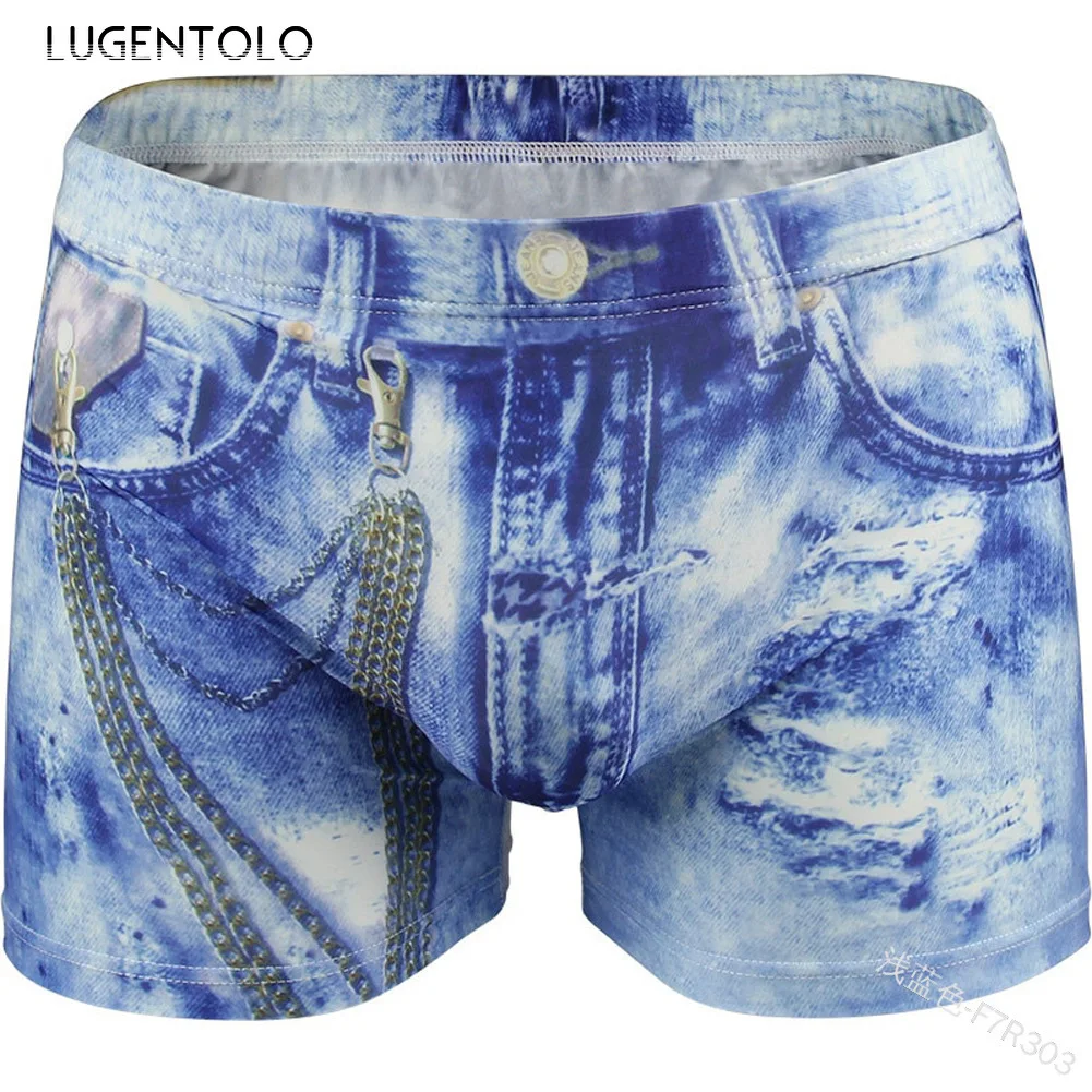 

Lugentolo Slim Shorts Jeans Men's Tight Casual Low Waist Zipper Button Print Men Summer Vintage Street Shorts Jeans