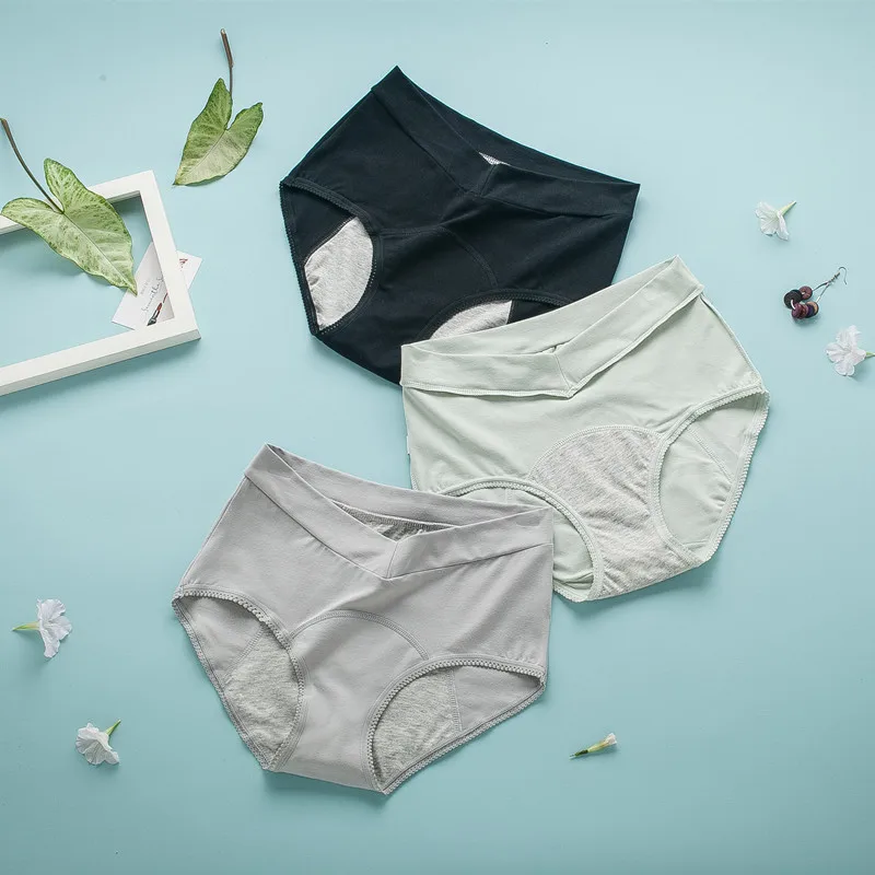 

4Pcs Leak-proof Big Aunt Pants Sanitary Pants Women Menstrual Period Holiday V-neck High-waist Cotton Physiological Underwear