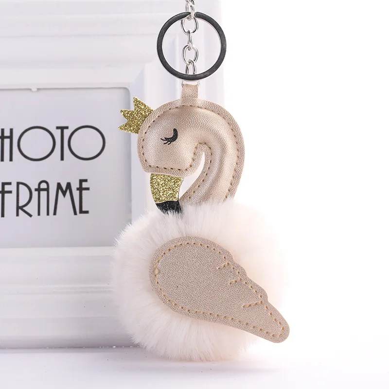 Милая искусственная кожа лебедь плюшевая цепочка для ключей модная дамская