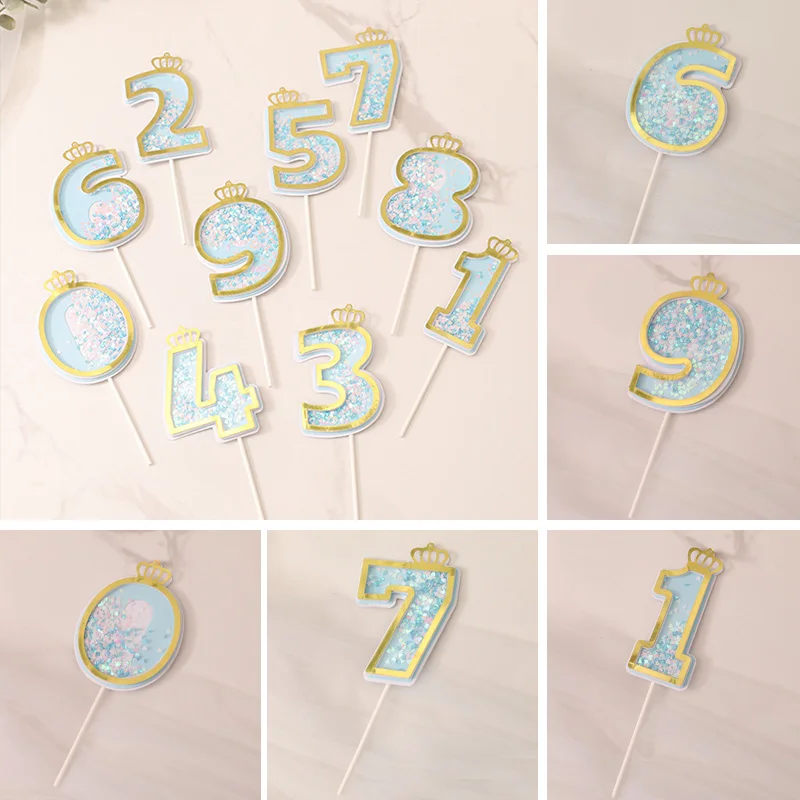 

Shining Sequins Blue Happy Birthday Number Insert For Kids Adult Girls Birthday Party Crown NOT Candles Cake Decoration