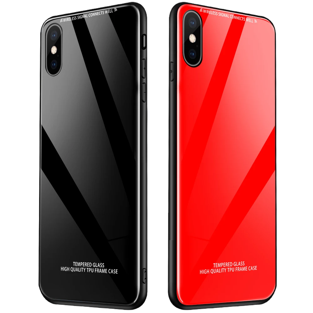 

Tempered Glass Phone Case For iPhone X XR XS MAX Case Silicone Mirror Glass Cover Coque For iPhone 6s 7 8 Plus Glass Phone Case