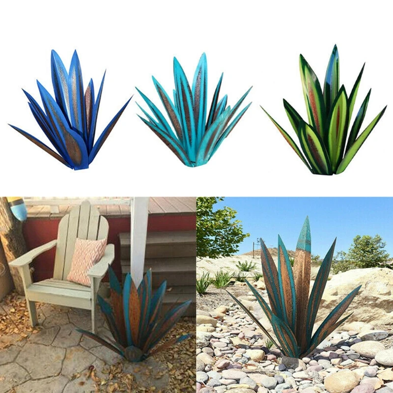 

Simulation Art Agave Plant Ornaments DIY Rustic Metal Sculpture for Outdoor Patio Yard Garden Decoration Stakes Lawn Statue Home