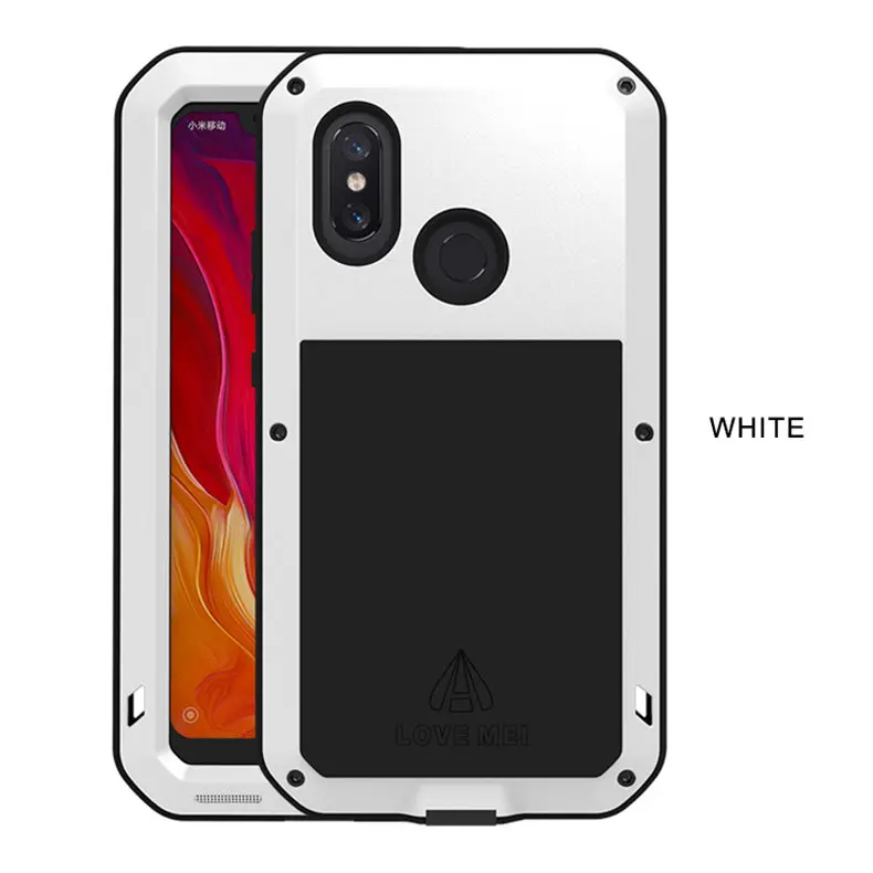 Алюминиевая металлическая броня для Xiaomi mi 8 чехол противоударный Прочный Полный корпус крышка Xiaomi mi 8 чехол Крышка mi 8 с Gorrila стеклянные крышки - Цвет: White