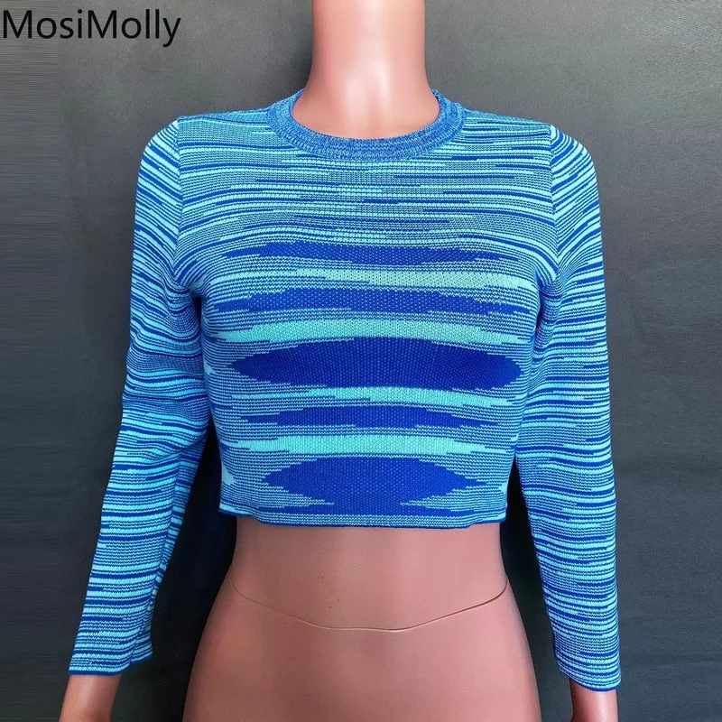

Women Sweater Jumper Colorful Striped Sweater Jumper Long Sleeve Cropped Knits Sweater Jumper 2021 AW Knitting