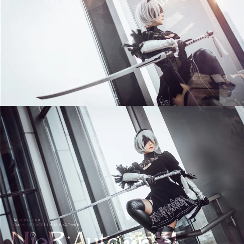 Костюмы для косплея Game NieR: Automata YoRHa No 2 Тип B сексуальное черное платье с перчатками