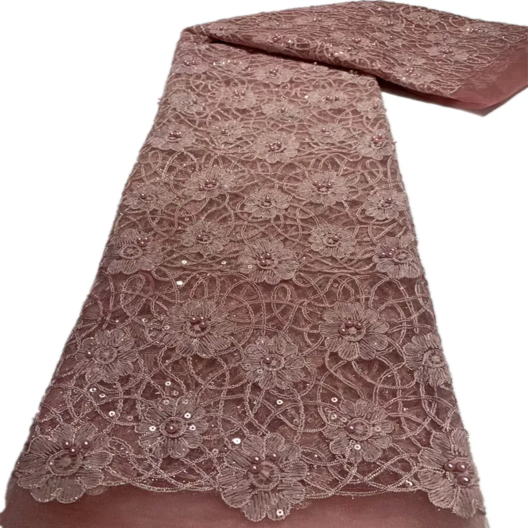

Sequins Lace Fabrics 2021 High Quality African French Tulle Embroidery Nigerian Net Fabric With Beads For Sewing Clothes 5Yards