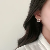 korean simple new trendy zircon pearl circle stud earrings for women 2021 fashion piercing ear fashion jewelry boucle d%e2%80%99oreille