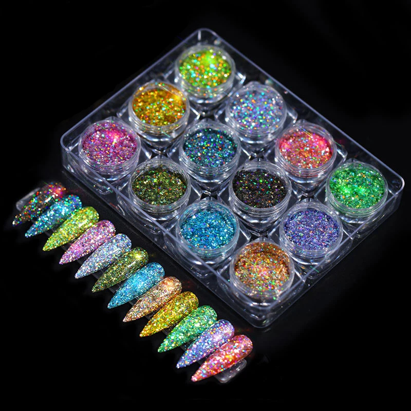 

12pcs/set Nail Glitter Rose Gold Colors Sandy Powder Shiny Luxury Sparkles Nail Art Sequins Pigment Flakes Dust 3D Decorations