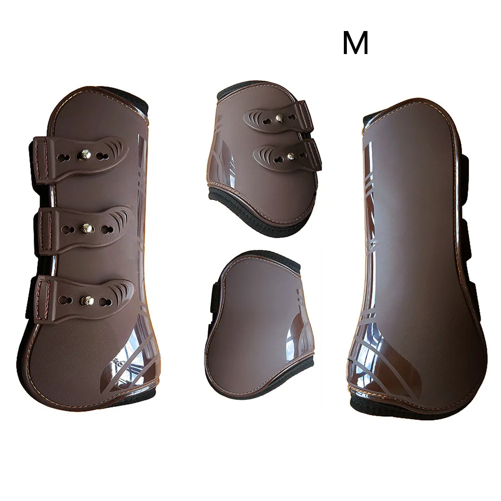 Brown M Из искусственной кожи с регулируемым размером защита обертывание Конный практичный Защитный Прочный фиксатор езда Передняя Задняя Нога лошади сапоги фермы открытый - Цвет: Brown M