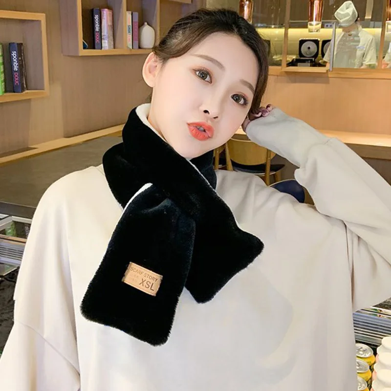 Женский зимний теплый шарф утолщенный из искусственного кроличьего меха с