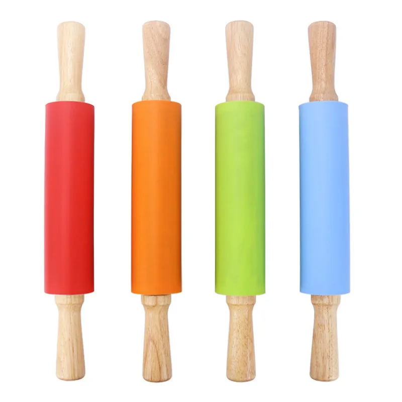 

Non stick solid wood handle stainless steel roller rolling pin wooden handle pastry dough roll kitchen cooking dough baking tool