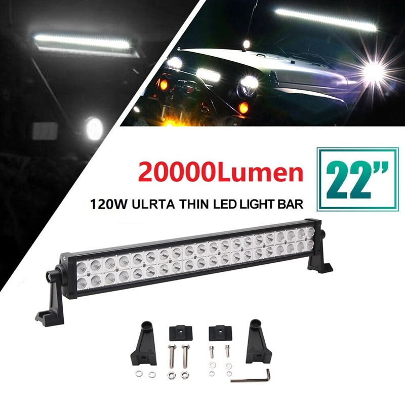 

22 Inch 120W LED Work Light Bar 6000K Spot Offroad Pickup Bumper SUV UTE ATV