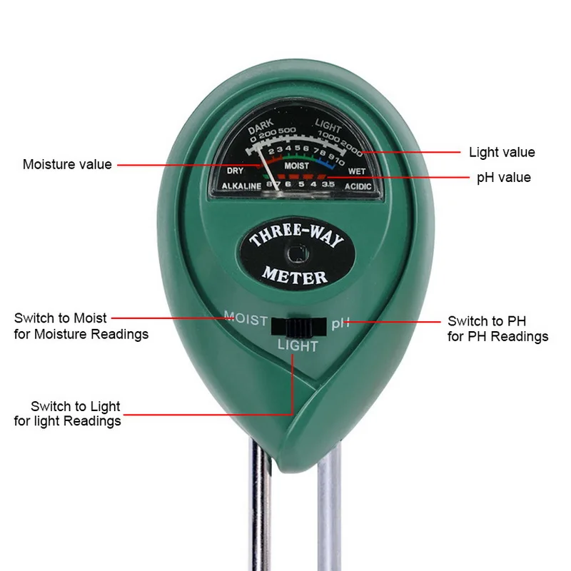 РН-тестер для почвы и растений 3 в 1 измеритель влажности светильник гидропонный