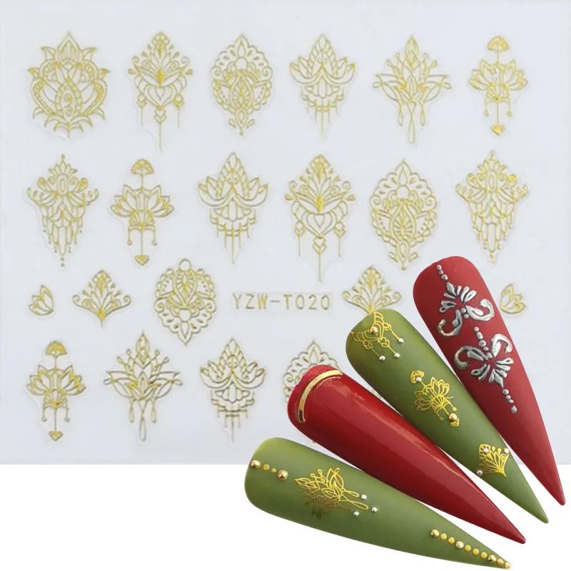 

1PC 3D Gold/Black Decals Nail Sticker DIY Flower Full Gel Polish Decorations Nail Art Manicure