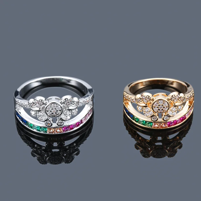 Damesring Kroon Hartvormig Bruiloft Verlovingsring Ingelegd Kleurrijk Veelkleurig Strass Mode glamor Paar Sieraden Geschenken|Кольца для