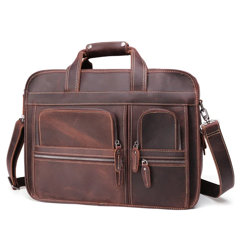 

Genuine Leather Business Briefcase 17 Inch Portable Computer Bag Male Brief Case Vintage Messenger Bag Laptop Bag