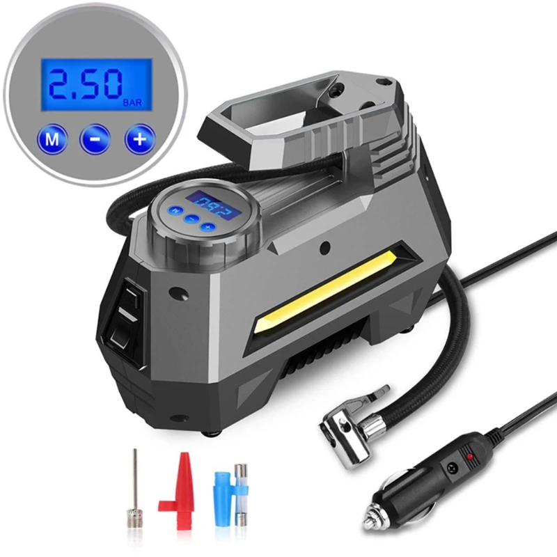 

Tire Inflator Portable Air Compressor for Car with Digital Pressure Gauge LED Light Mini Rechargeable Electric Air Pump