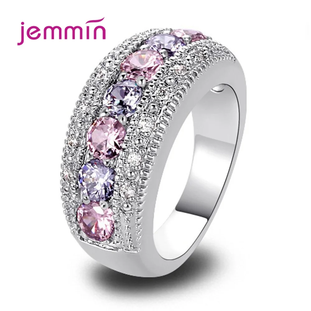 

Multi Cubic Zircon Stone Mirco Inlay 925 Sterling Silver Band Rings Circle Chunky Statement Jewelry for Women Cocktail Party