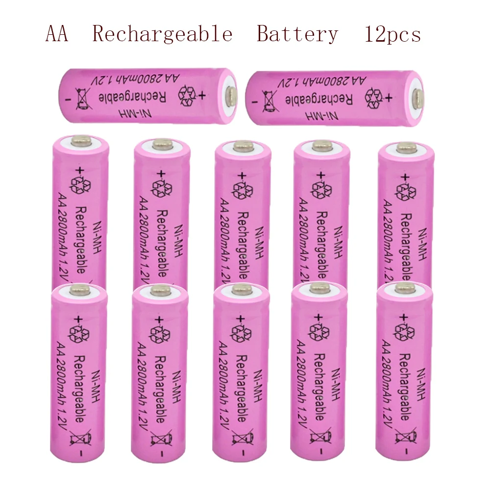

12PCS AA 2800mAh 1.2V 2A Rechargeable Battery Ni-MH Batteries For Camera Toys Remote Control Pre-Charged