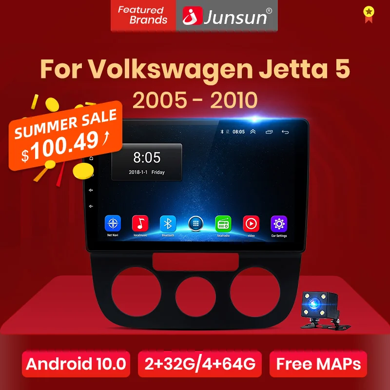 Автомагнитола Junsun V1 для Volkswagen Jetta 5 10 0 2005 мультимедийный видеоплеер с GPS dvd Android 2010