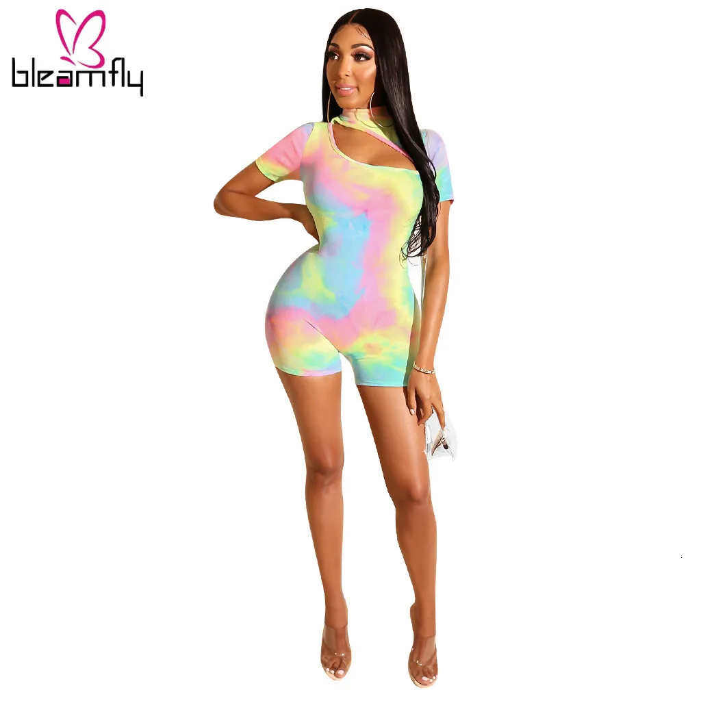 Новинка 2019 женские летние сексуальные комбинезоны с коротким рукавом и рисунком