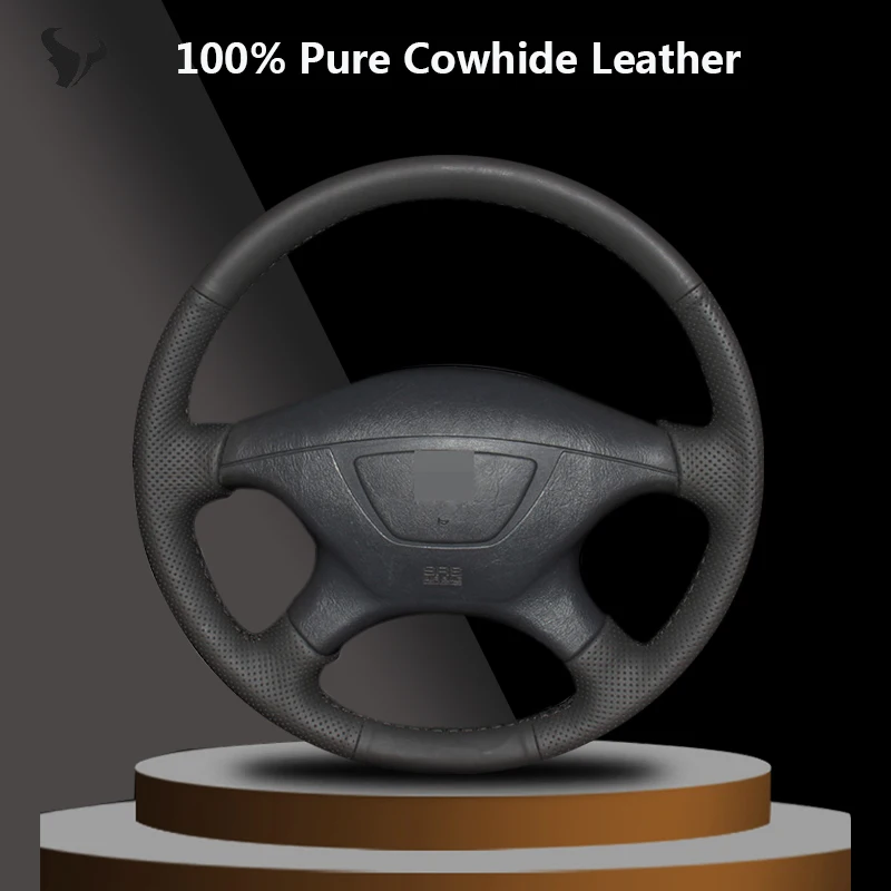 

Hand-stitched Black Genuine Leather Car Steering Wheel Cover for Mitsubishi Pajero Sport 2004