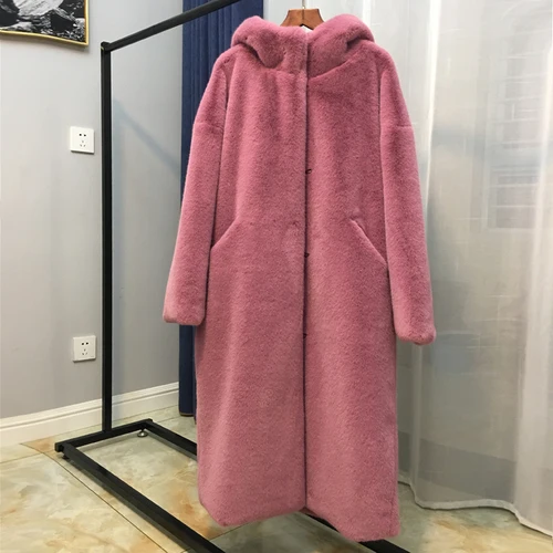 peach 8 цветов,, зимние толстые теплые женские пальто с искусственным мехом большого размера, Длинная Верхняя одежда с капюшоном из искусственного меха норки, w2002 - Цвет: peach