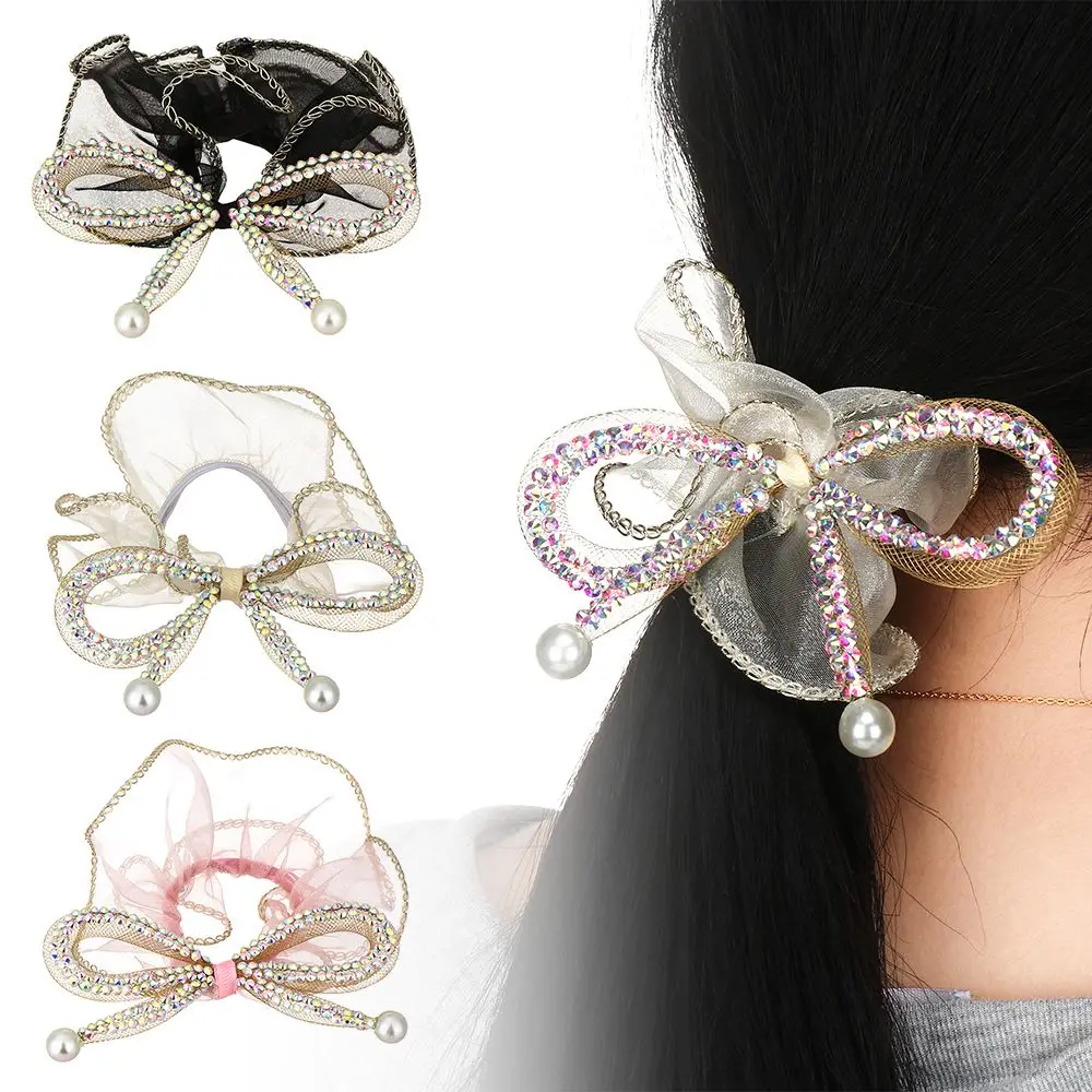 

Gift Fashionable Elastic Rhinestone Retro Elegant Bow-knot Hair Rope Yarn