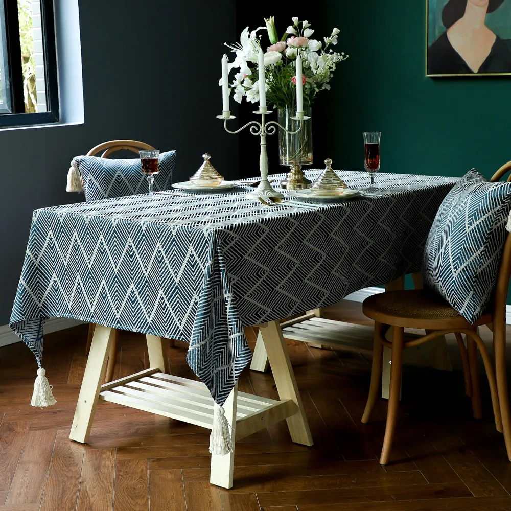 

New jacquard cover tablecloth tassel tablecloth American pastoral table mat solid color coffee table fashion tablecloth
