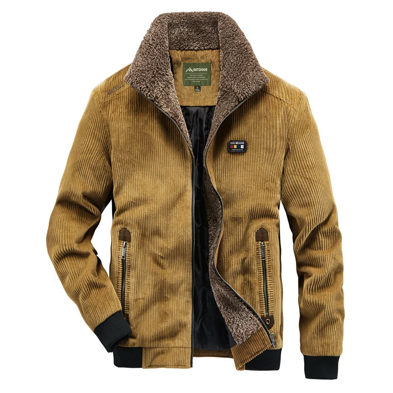 

Осенне-зимняя Вельветовая тканевая куртка мужская однотонная повседневная плюс бархатная утепленная универсальная Красивая простая верхняя одежда