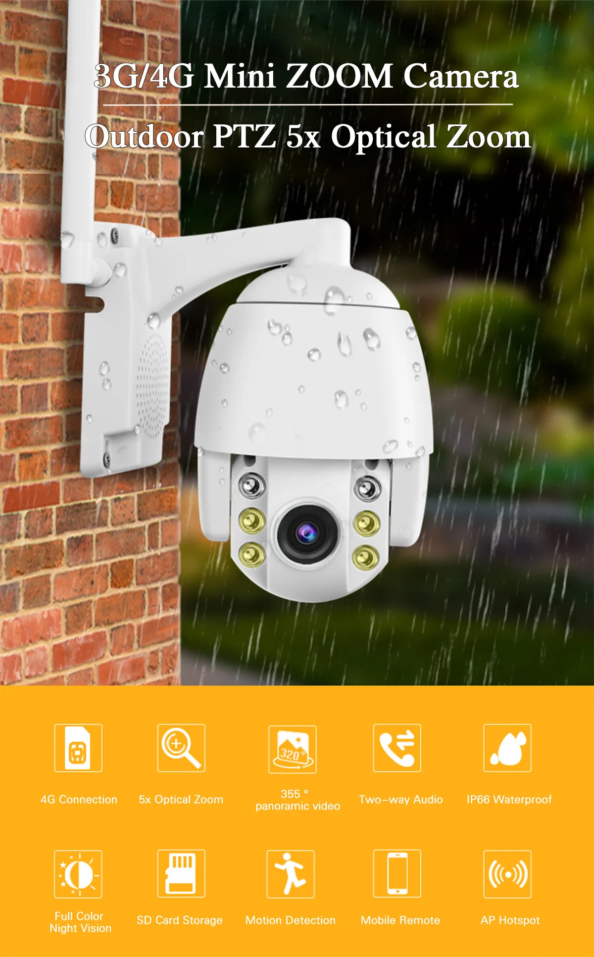 4G 3g Беспроводная PTZ ip-камера HD 1080P Открытый водонепроницаемый скоростной купол 5X зум/4 мм объектив двухстороннее аудио p2p CCTV Wi-Fi безопасности C
