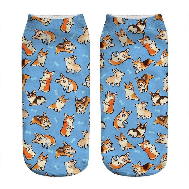 

Женские носки kawaii blue jolly corgis носки с принтом Женщины harajuku Веселые Смешные новые милые подарочные носки для девочек для женщин