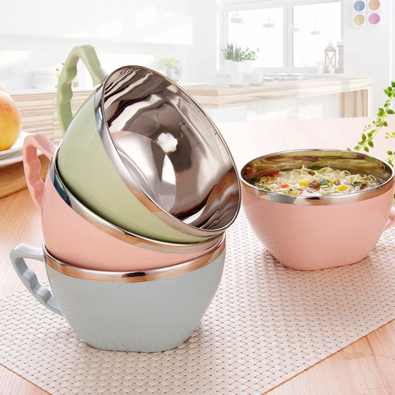 

Stainless Steel Noodle Bowl With Handle Food Container Rice Bowl Soup Bowls