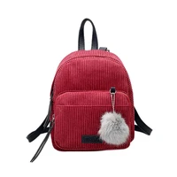 girl mini backpack women pompom ball solid color corduroy small backpack autumn winter teenage travel school bag