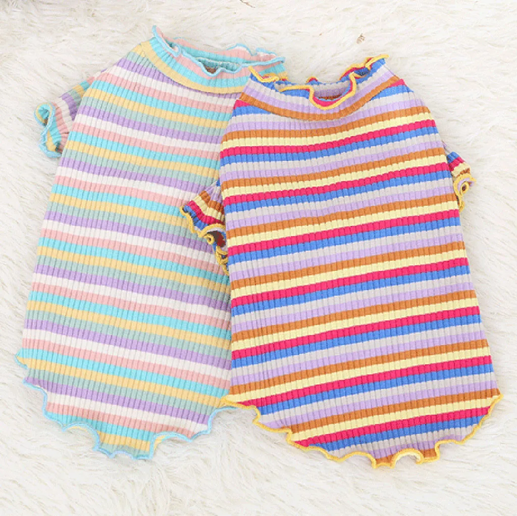 Одежда для питомцев собак в радужную полоску вязаная одежда с листьями лотоса