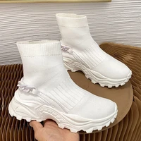 2021 spring socks shoes breathable high top women platform shoes fashion sneakers stretch fabric casual slip on ladies shoes