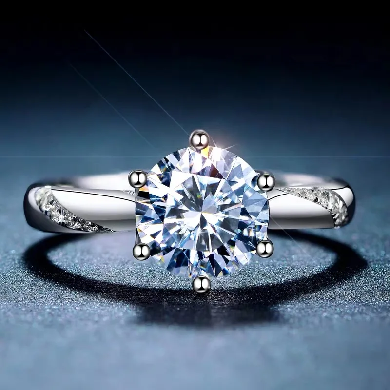 925 пробы серебро 1ct карат IJ цвет Муассанит кольцо ювелирные украшения круглая бриллиантовая огранка кольцо с бриллиантом для помолвки свадьбы