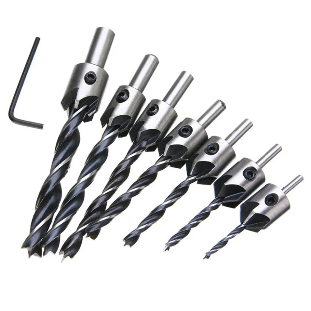 

3 Blade 3-10mm Woodworking Drill Bits Round Handle Tapered Wood Drill Tool With Spanner For Woodworking Tool
