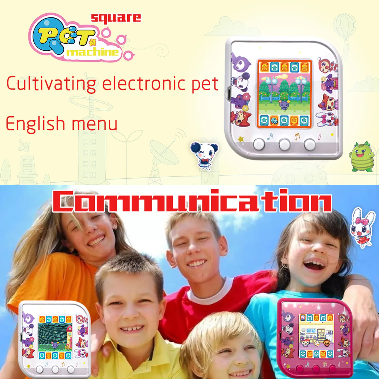 

Cartoon Electronic Pet Game Machine Square Virtual Dating Handheld Pet Game Machine Kids Toy Christmas Birthday Gifts for Kids