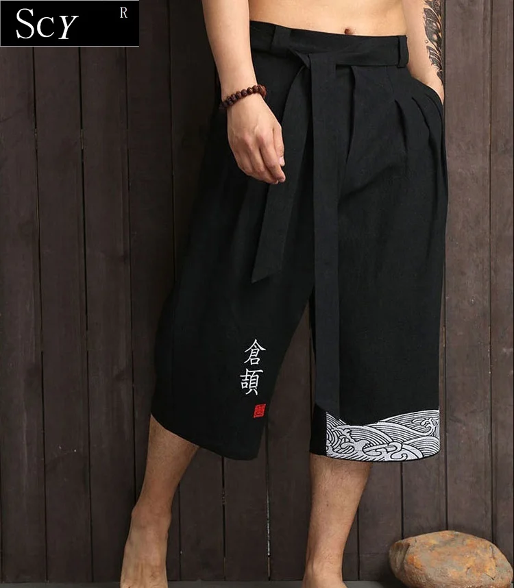 

Japanese Traditional Kimono Haori Pants Clothing for Samurai Man Summer Thin Breathable Loose Yukata Cropped Trousers